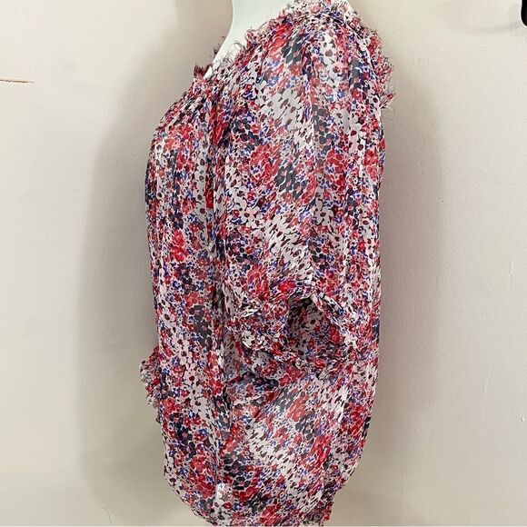 Et Vous Paris Floral Silk Peasant Style Blouse Red Purple M - Picture 3 of 6